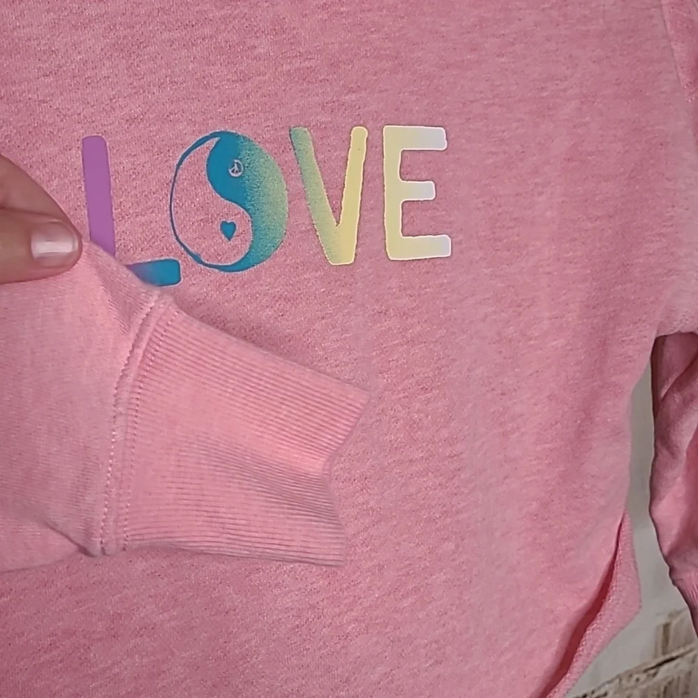 Old Navy girls Small pink metallic neon Love long sleeve sweatshirt hoodie